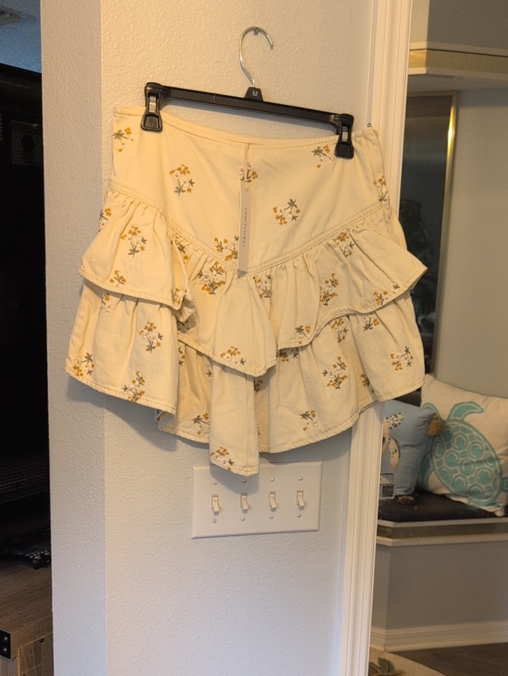 DRIFTWOOD Cream Skirt with Yellow Floral Embroidery